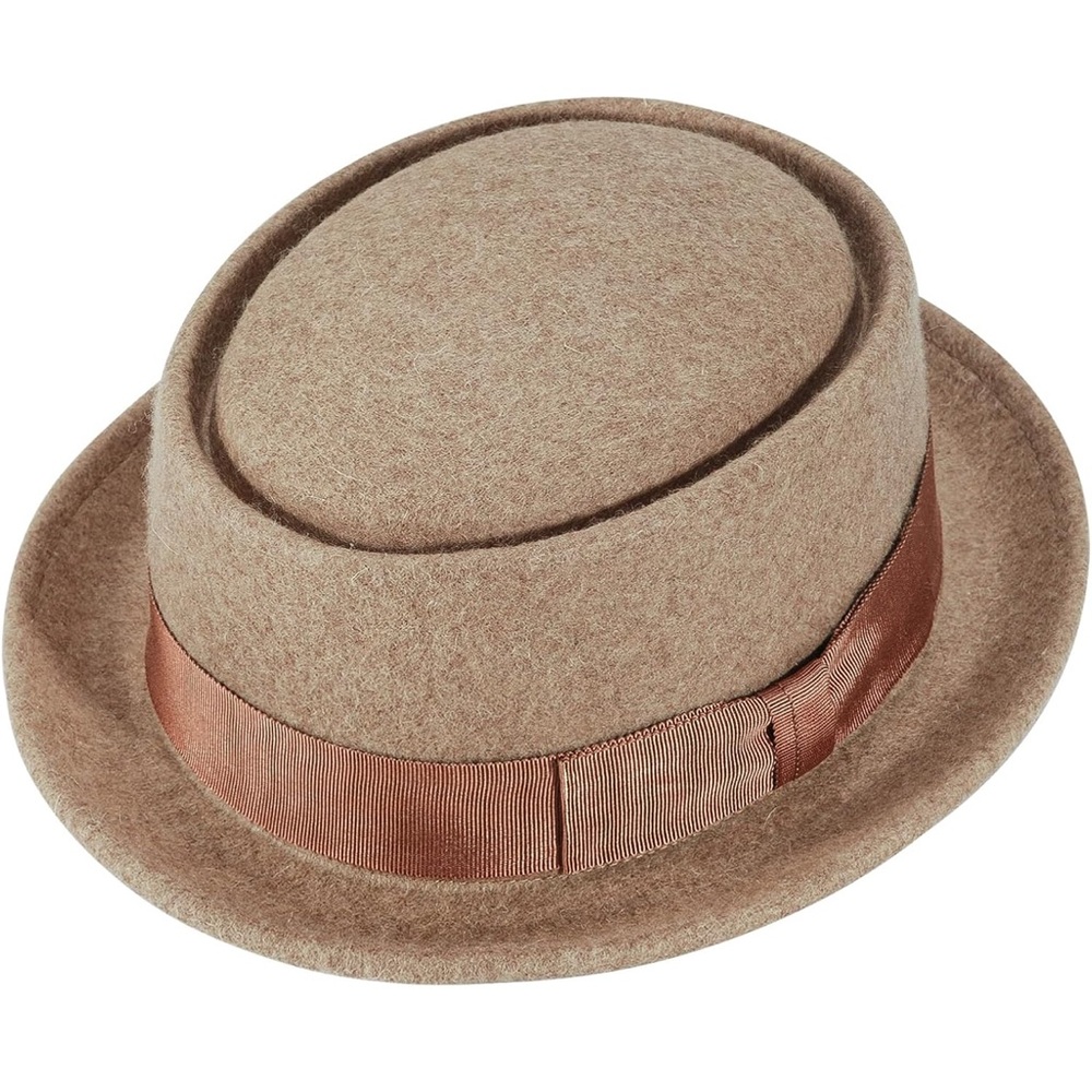 Tan Bowler Hat with Brown Ribbon